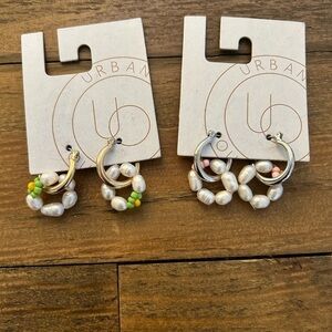 Urban Outfitters Bundle of two Pearl and Bead Hoop Earrings pink and green